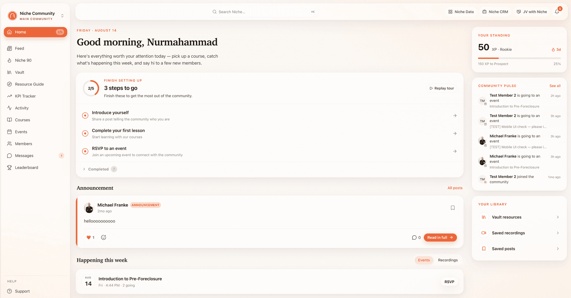 The Niche Community home feed